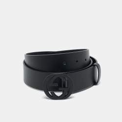 Pre Owned Gucci Black Leather Interlocking G Belt 95CM