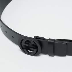 Pre Owned Gucci Black Leather Interlocking G Belt 95CM