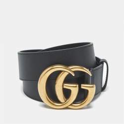 Pre Owned Gucci Black Leather GG Marmont Buckle Belt 80 CM