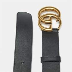 Pre Owned Gucci Black Leather GG Marmont Buckle Belt 80 CM
