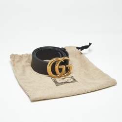 Pre Owned Gucci Black Leather GG Marmont Buckle Belt 80 CM