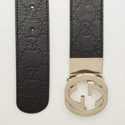 Pre Owned Gucci Black/Brown Guccissima Leather Interlocking G Reversible Belt 95 CM