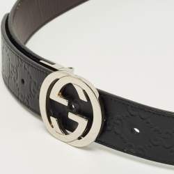 Pre Owned Gucci Black/Brown Guccissima Leather Interlocking G Reversible Belt 95 CM