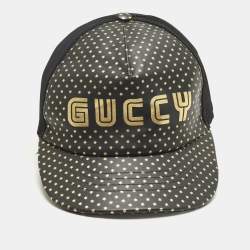 Pre Owned Gucci Black Guccy Stars Leather and Mesh Tucker Cap M