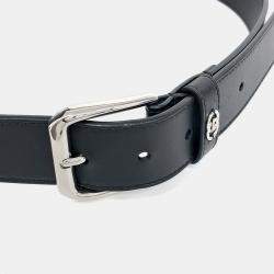 Pre Owned Gucci Black Leather Interlocking G Belt