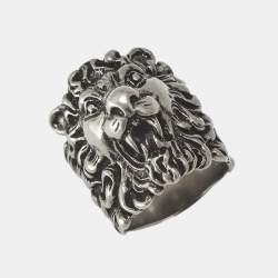 مملوكة مسبقًا Gucci Lion Head Motif Silver Tone Ring Size 55