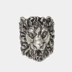 مملوكة مسبقًا Gucci Lion Head Motif Silver Tone Ring Size 55
