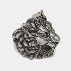 مملوكة مسبقًا Gucci Lion Head Motif Silver Tone Ring Size 55