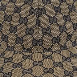 Pre Owned كاب بيسبول غوتشي كانفاس مونوغرامي بشعار الماركة بيج تفاصيل ويب مخطط مقاس متوسط - ميديوم 