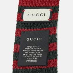 Pre Owned Gucci Red/Green UFO Patch Striped Silk Knit Tie