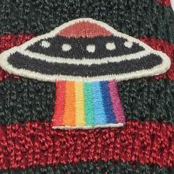 Pre Owned Gucci Red/Green UFO Patch Striped Silk Knit Tie