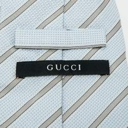 Pre Owned Gucci Blue Diagonal Striped Silk Traditional Tie