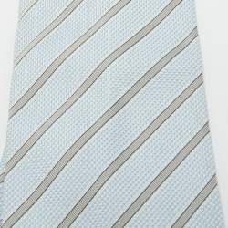 Pre Owned Gucci Blue Diagonal Striped Silk Traditional Tie