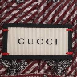 Pre Owned ربطة عنق غوتشي حرير وقطن بشعار نحلة وخط أحمر