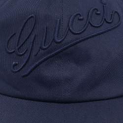 مملوكة مسبقًا كاب بيسبول غوتشي قطن كحلي مزين بشعار مقاس ميديوم / 58 سم