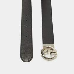 Pre Owned حزام غوتشي جلد قابل للعكس أسود/بني مزين بحرف G متشابك مقاس 85 سم