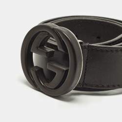 مملوكة مسبقًا حزام غوتشي جلد بني داكن بإبزيم جي متشابك 85 سم