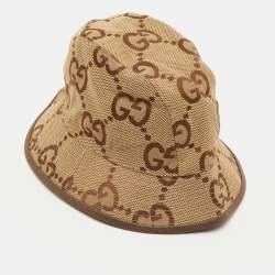 Pre Owned قبعة باكت من غوتشي من قماش GG بلون بني/بيج بحجم متوسط 57