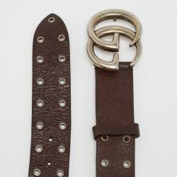 مملوكة مسبقًا حزام غوتشي إبزيم GG مرصع جلد بني مقاس 105 سم