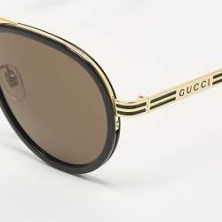 Pre Owned Gucci Black/Gold Tone GG0982S Framed Aviator Sunglasses