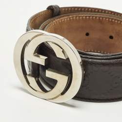 Pre Owned حزام غوتشي إبزيم G متشابك جلد غوتشيسسيما بني 85 سم