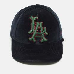Pre Owned قبعة بيسبول مخملية مطرزة بشعار LA باللون الأزرق الداكن من غوتشي X MLB بقياس 57-61 سم