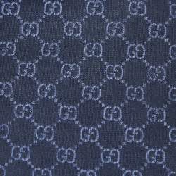 Pre Owned ربطة عنق غوتشي حرير نمط GG تداخل أزرق كحلي