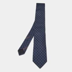 Pre Owned Gucci Navy Blue GG Interlock Pattern Silk Tie