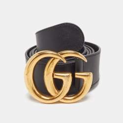 مملوكة مسبقًا Gucci GG Marmont 95 CM Buckle Belt Black Leather