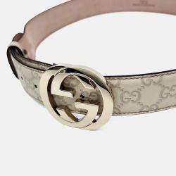 Pre Owned Gucci Simaline Beige Leather Belt 114876