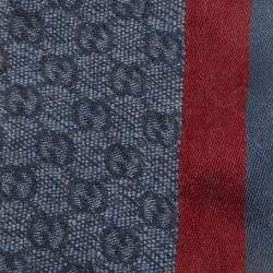 Pre Owned وشاح غوتشي صوف جاكارد جي جي ويب مخطط أزرق