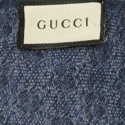 Pre Owned وشاح غوتشي صوف جاكارد جي جي ويب مخطط أزرق