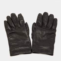 Pre Owned Gucci Black Guccissima Leather Gloves S