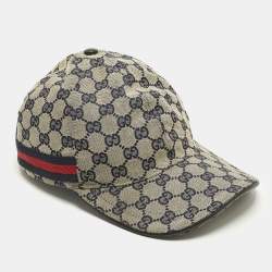 Pre Owned Gucci Beige/Blue GG Canvas Baseball Cap M