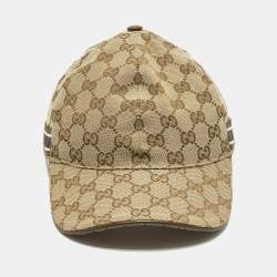 Pre Owned قُبَّعَة بيسبول من غوتشي من قماش GG البني/البيج بحجم متوسط
