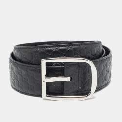 Pre Owned Gucci 85 CM Buckle Belt Black Microguccissima Leather