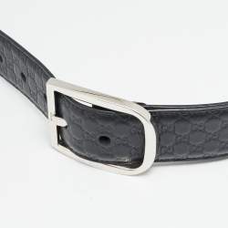 Pre Owned Gucci 85 CM Buckle Belt Black Microguccissima Leather