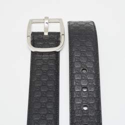 Pre Owned Gucci 85 CM Buckle Belt Black Microguccissima Leather