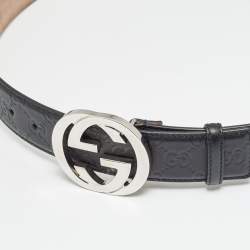 Pre Owned Gucci Interlocking G 100CM Belt Black Guccissima Leather
