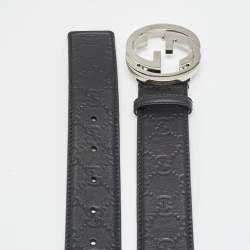 Pre Owned Gucci Interlocking G 100CM Belt Black Guccissima Leather
