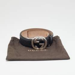 Pre Owned Gucci Interlocking G 100CM Belt Black Guccissima Leather
