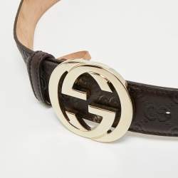 Pre Owned Gucci Interlocking G 90 CM Buckle Belt Brown Guccissima Leather