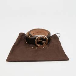 Pre Owned Gucci Interlocking G 90 CM Buckle Belt Brown Guccissima Leather