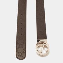 Pre Owned Gucci Interlocking G 95CM Reversible Belt Black/Brown Guccissima Leather
