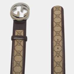 مملوكة مسبقًا Gucci Interlocking G 85 CM Buckle Belt Beige/Brown GG Supreme Canvas and Leather