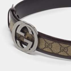 مملوكة مسبقًا Gucci Interlocking G 85 CM Buckle Belt Beige/Brown GG Supreme Canvas and Leather