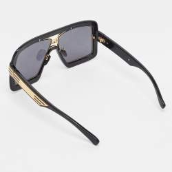 مملوكة مسبقًا Gucci Black/Gold Tone Monogram Lens GG0900S Shield Sunglasses