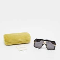 مملوكة مسبقًا Gucci Black/Gold Tone Monogram Lens GG0900S Shield Sunglasses