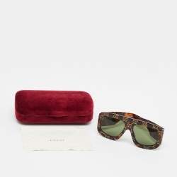 مملوكة مسبقًا Gucci Tortoiseshell Brown GG0983S Monogram Shield Sunglasses