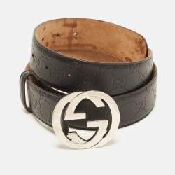 مملوكة مسبقًا Gucci Interlocking G 100CM Belt Black Guccissima Leather